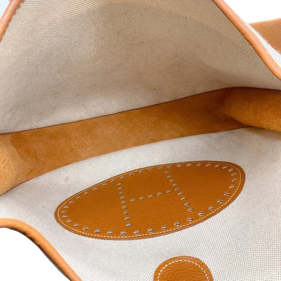 Hermes Beige / Cognac Toile / Clemence Leather Evelyn III GM - Picture 9 of 12